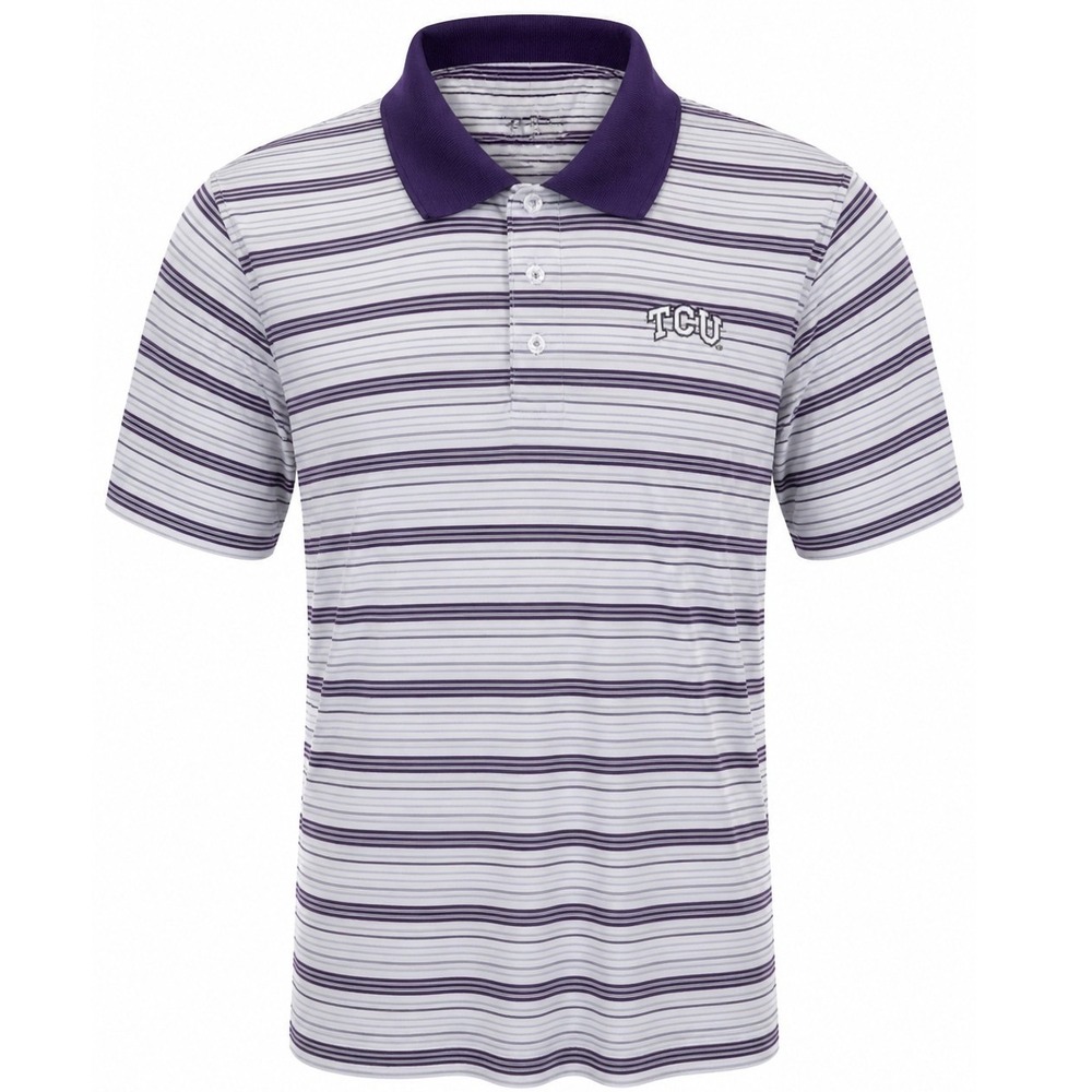 Russell Athletic TCU Polo Mens Large Striped Purple White Regular Fit Gameday